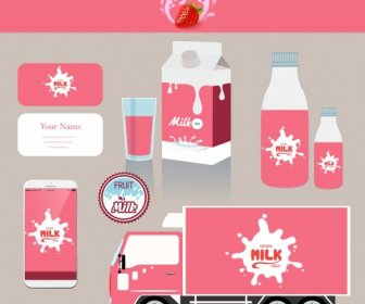 Corporate Identity Sets Splashing Milk Logo Pink Decoration