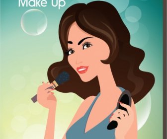 Cosmetic Advertiseing Beautiful Woman Icon Cartoon Style