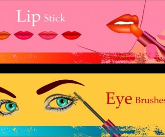 Kosmetischen Werbung Setzt Lippenstift Mascara Zubehör Symbole