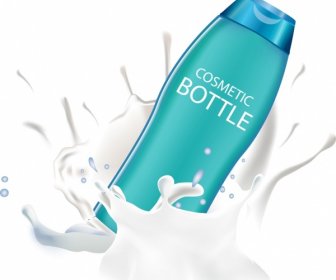 Cosmetic Advertisement Splashing Milk Realistic Bottle Icon