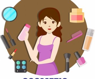 Kosmetischen Werbung Frau Make-up Werkzeuge Symbole