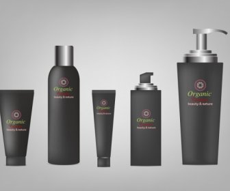 Nero Lucido Pubblicità Cosmetico Bottiglia Design Realistico Icone