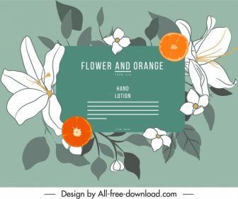 Kosmetik-Label-Vorlage Blumen Früchte Dekor Handgezeichnet Eclassic