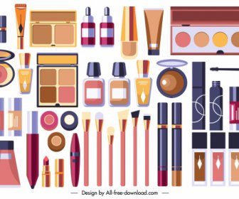 Cosmetic Tools Background Colorful Flat Modern Design