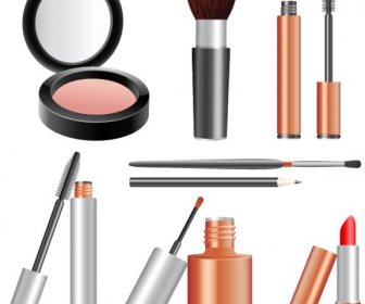Cosmetics Tools Icons Shiny Colored Realistic Design