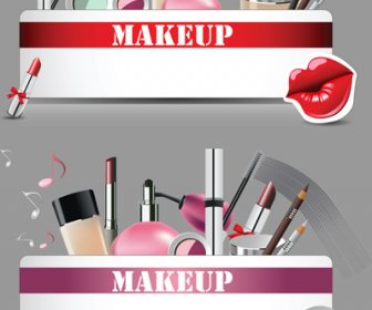 Kosmetik Dengan Makeup Vector Set Banner