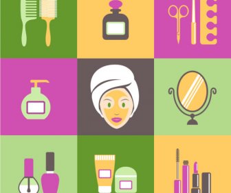 Vetores De ícones Plana De Cosmetologia