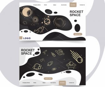 우주 과학 웹 사이트 템플릿 핸드그린 우주 요소 장식