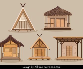 Cottage Icons Classical Wooden Sketch