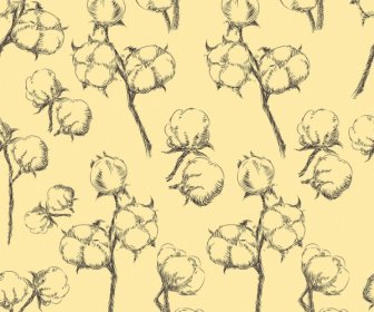 Baumwolle Blumen Hintergrund Handgezeichneten Skizze Design Zu Wiederholen