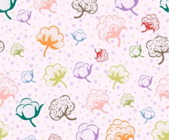 Cotton Flowers Background Multicolored Repeating Decoration
