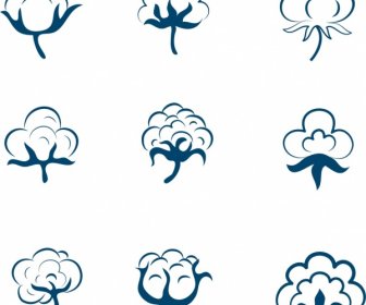 زهور القطن مجموعة ايقونات رسم الأشكال المختلفة