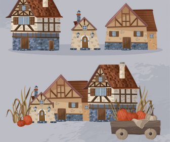 countryside design elements classic farm house agriculture sketch
