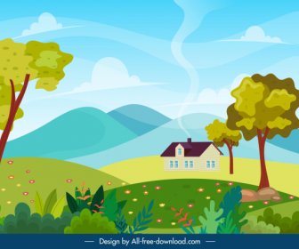 countryside scene painting bright colorful classic design