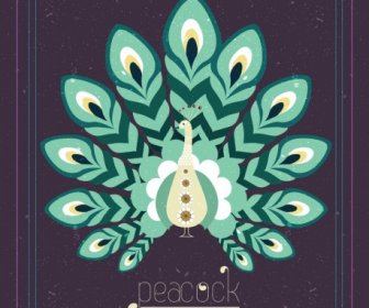 Cover Template Peacock Icon Decor Dark Retro Design