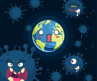 Covid 19 Background Stylized Viruses Earth Sketch