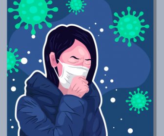 Covid 19 Banner Flu Illness Woman Virus Sketch