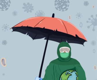 Covid 19 Banner Rainy Viruses Protected Earth Sketch