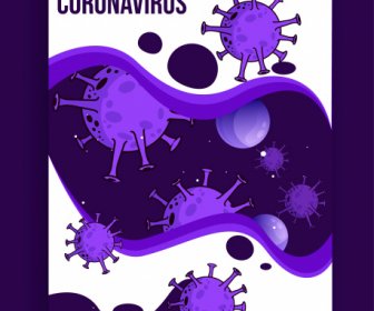 Covid 19 Banner Plantilla Contraste Violeta Virus Sketch