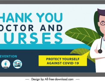Covid Banner Thanking Message Doctor Sketch