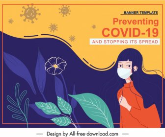 Covid Epidemia Banner Clásico Dibujado A Mano Niña Flora Boceto