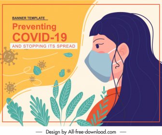 Covid 전염병 포스터 핸드리그우먼 잎 바이러스 스케치