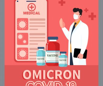Covid-19 Omikron Poster şablonu Doktor Tıp Ilaçları Eskiz