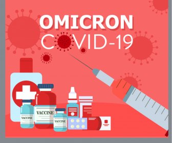 Covid-19 Omicron Poster Vaccine Drugs Flat Sketch