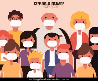 Covid 19 Poster Communication Distance Sketch Cartoon Characters