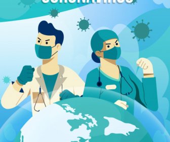 COVID-19-Poster Ärzte Krankenschwester Erde Virus Skizze