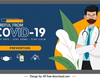 Covid Prevention Banner Doctor Medical Elements Sketch