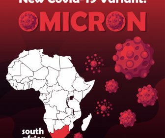 COVID-19バリアントオミクロン拡散警告バナーウイルスアフリカ地図スケッチ
