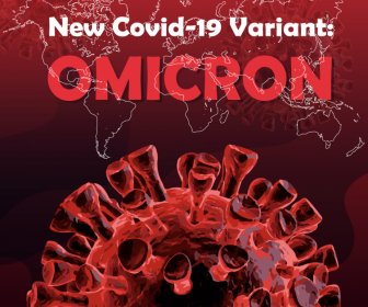 Variante COVID-19 Omicron Cartel De Advertencia De Propagación Oscuro Primer Plano Dibujado A Mano Virus Boceto Continental