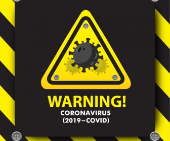 Covid 19 경고 기호 템플릿 블랙 옐로우 장식