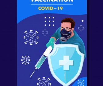 Covid19 Banner Template Fighting Doctor Shield Viruses Sketch
