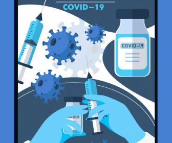 ภาพร่างไวรัสเข็มฉีดแบนเนอร์การฉีดวัคซีน COVID19