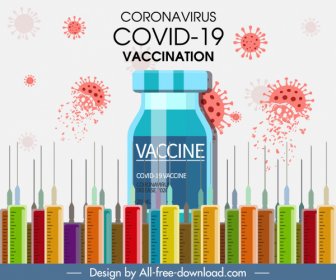 Covid19 Vaccination Banner Injection Needles Viruses Sketch