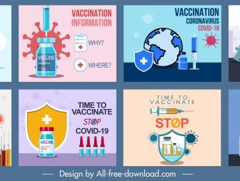 Covid19 Vaccination Posters Colorful Flat Medical Virus Symbols