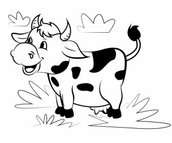 Vaca Animal ícone Bonito Esboço Desenhado à Mão