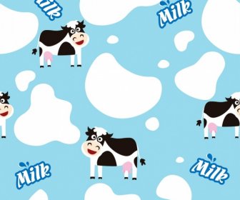 Cow Milk Background Cute Icons Colored Repeating Design