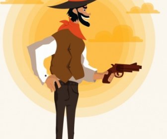 Cowboy Banner Beard Man Icon Colored Cartoon Design