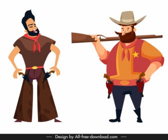 Cowboy Personagem ícones Desenho Animado Esboço De Desenho Animado