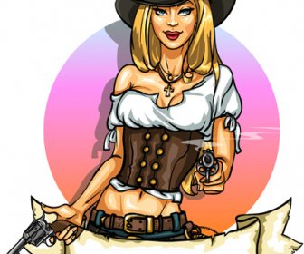 Cowboy Girl With Vintage Labels Vector