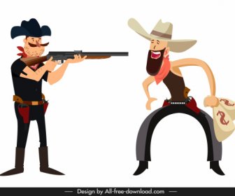 ícones Cowboy Engraçado Desenho Animado Esboço