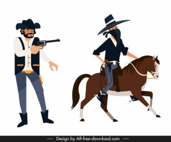 Cowboy Icons Sheriff Thief Sketch Cartoon Characters