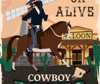 Cowboy-Show-Banner Retro-Dekor-Cartoon-Design
