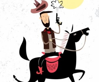 Cowboys Background Funny Colored Cartoon Design