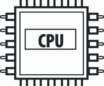 CPU Simple Icono Vector Línea Arte Blanco Y Negro