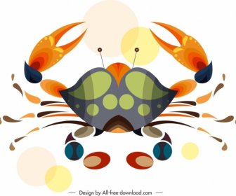 Yengeç Hayvan Simgesi Klasik Renkli Düz Kroki