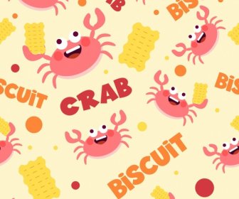 Crab Biscuit Background Funny Repeating Icons Decor
